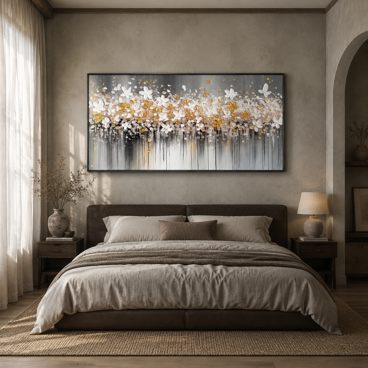 Golden Drift Blossom Abstract Painting