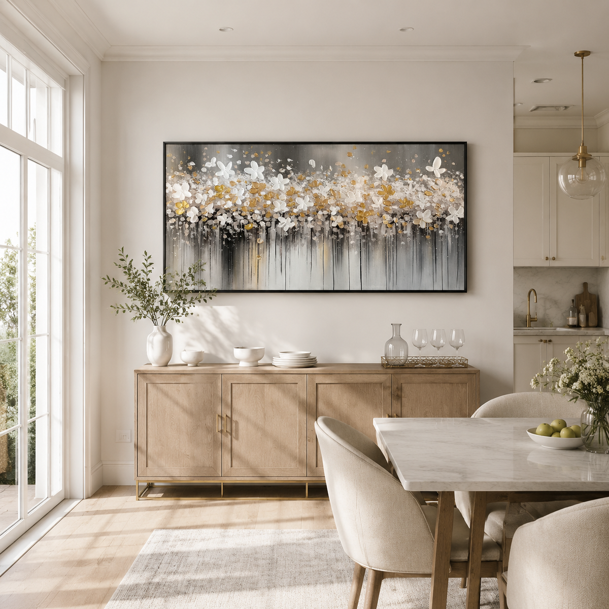 Golden Drift Blossom Abstract Painting