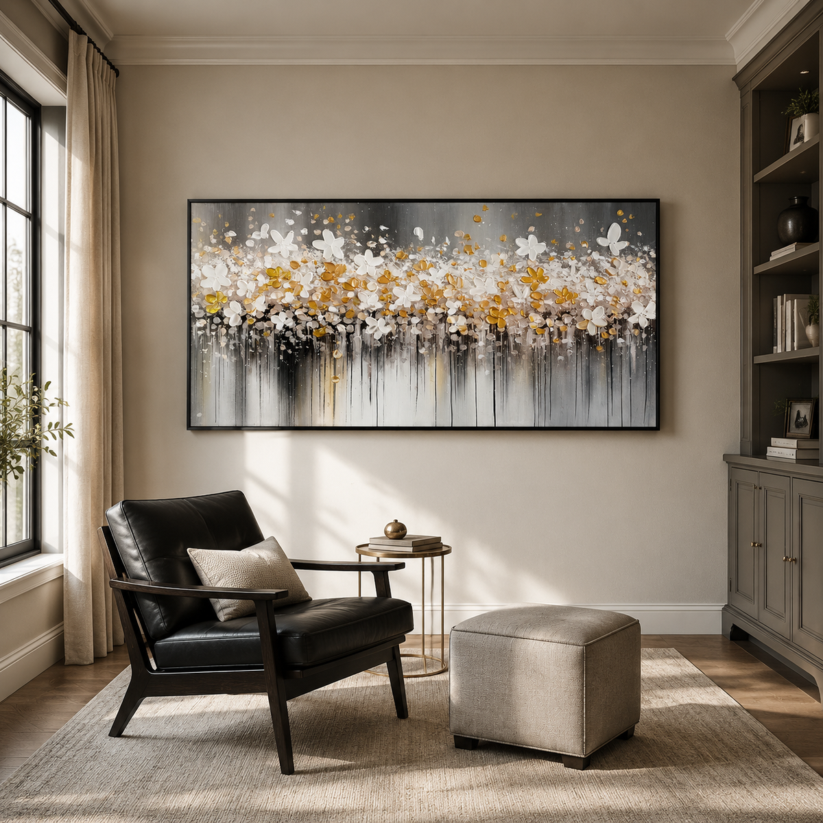 Golden Drift Blossom Abstract Painting