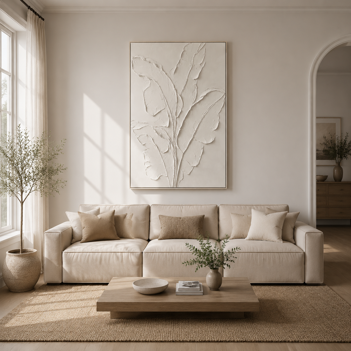 Ivory Whisper Leaves Abstract Painting