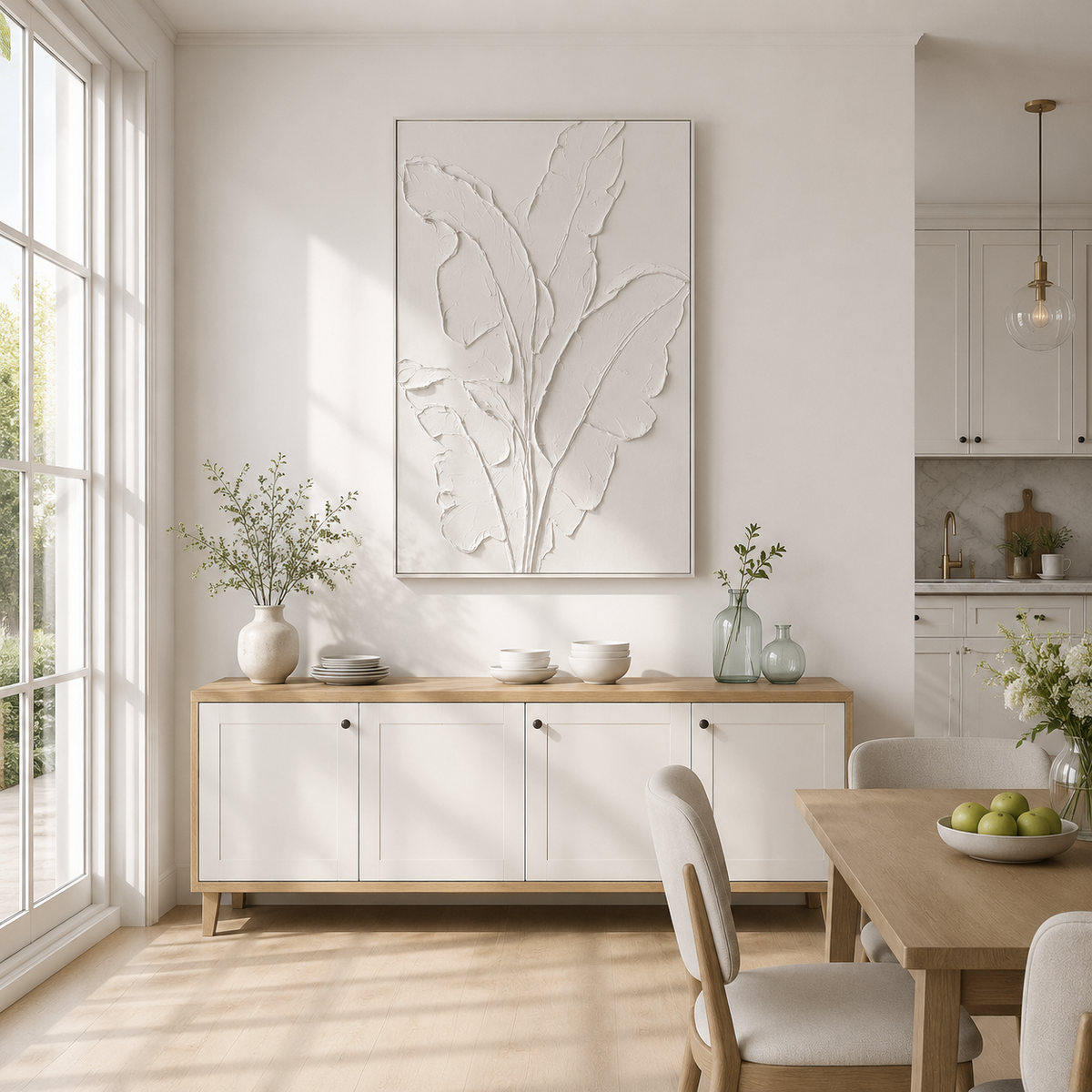 Ivory Whisper Leaves Abstract Painting