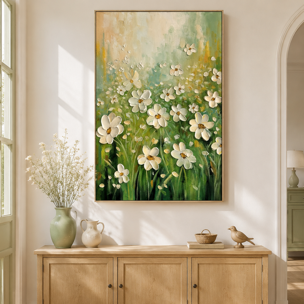 Morning Meadow White Floral Painting