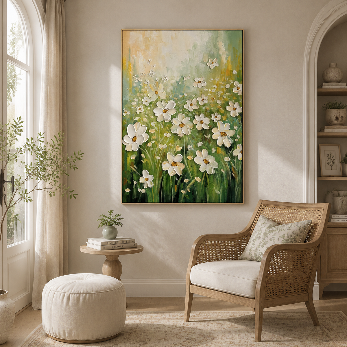Morning Meadow White Floral Painting