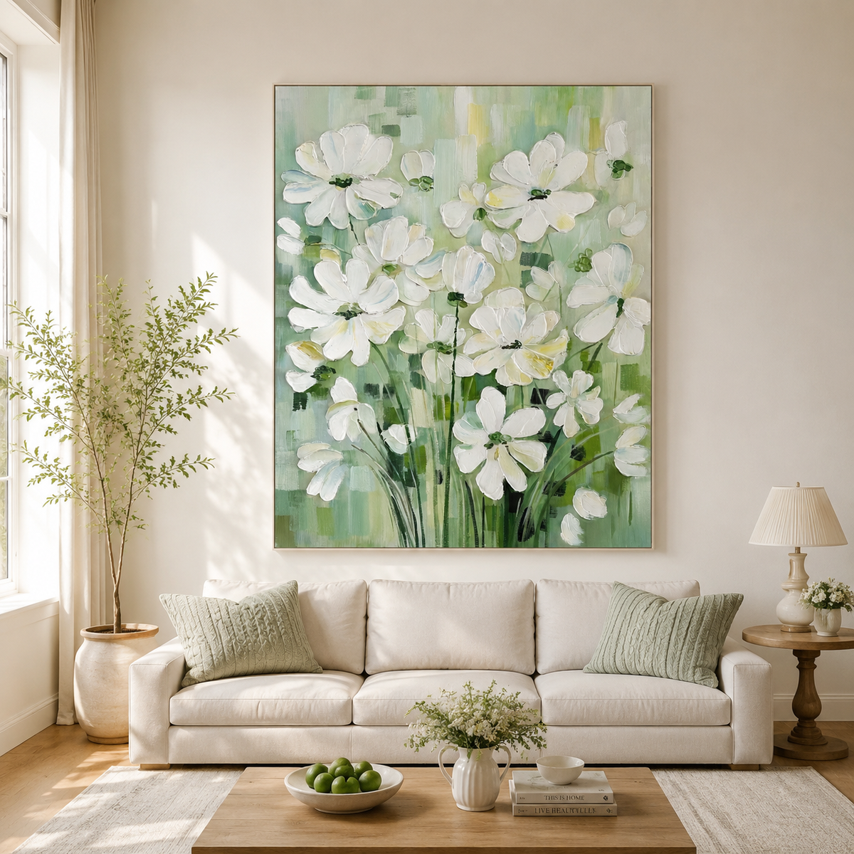 Soft Meadow White Blossoms Abstract Painting