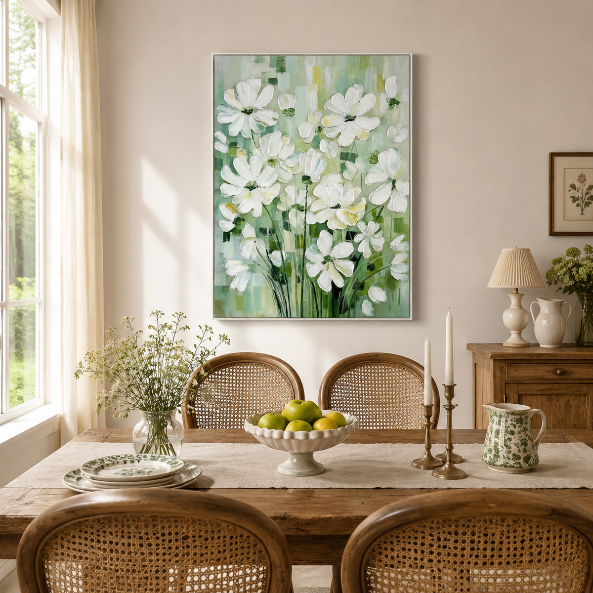 Soft Meadow White Blossoms Abstract Painting