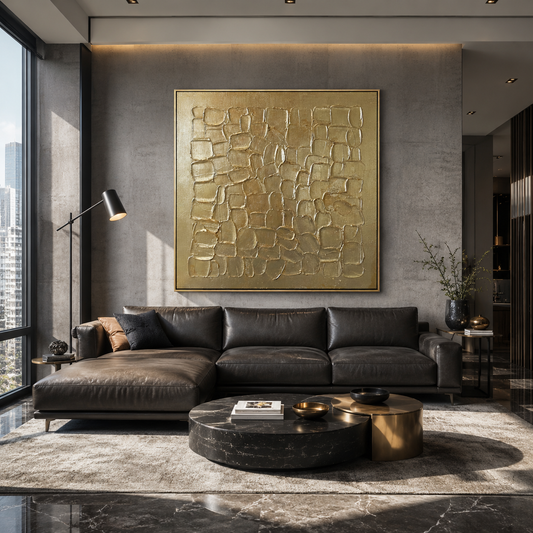 Golden Stone Rhythm Abstract Relief Painting #M6959