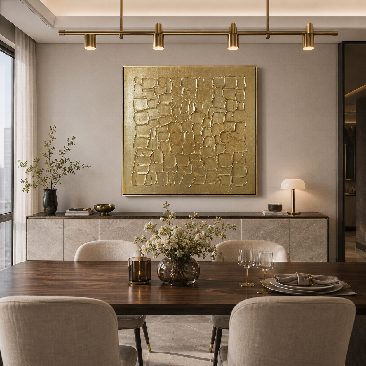 Golden Stone Rhythm Abstract Relief Painting #M6959