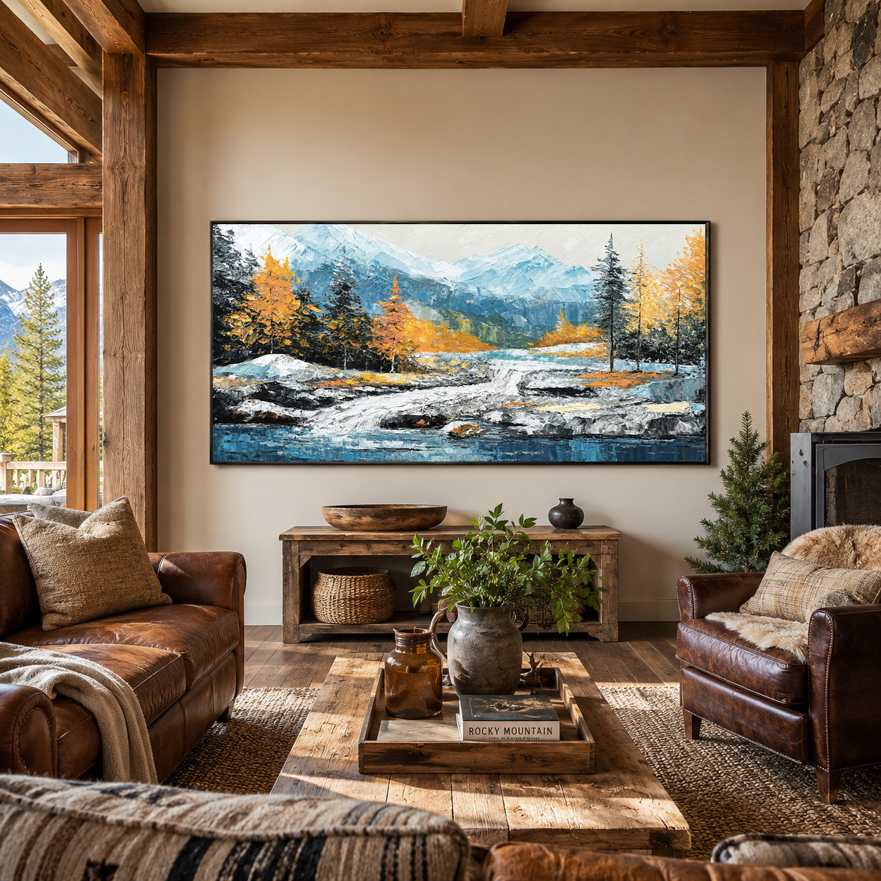 Mountain River Textured Painting
