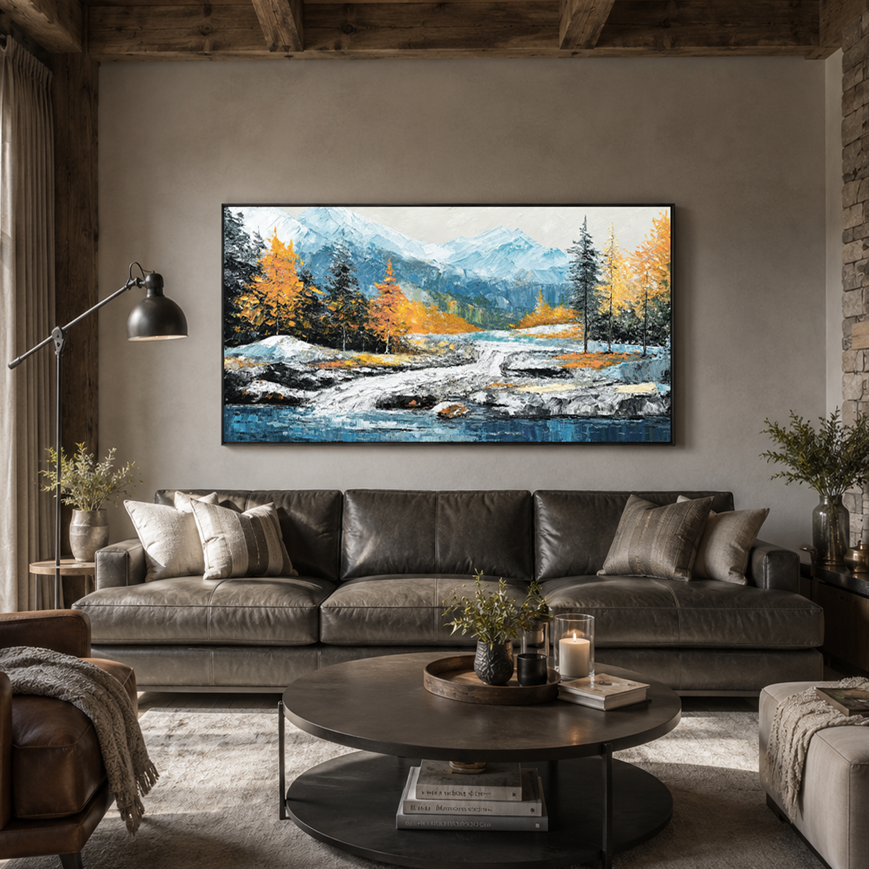 Mountain River Textured Painting