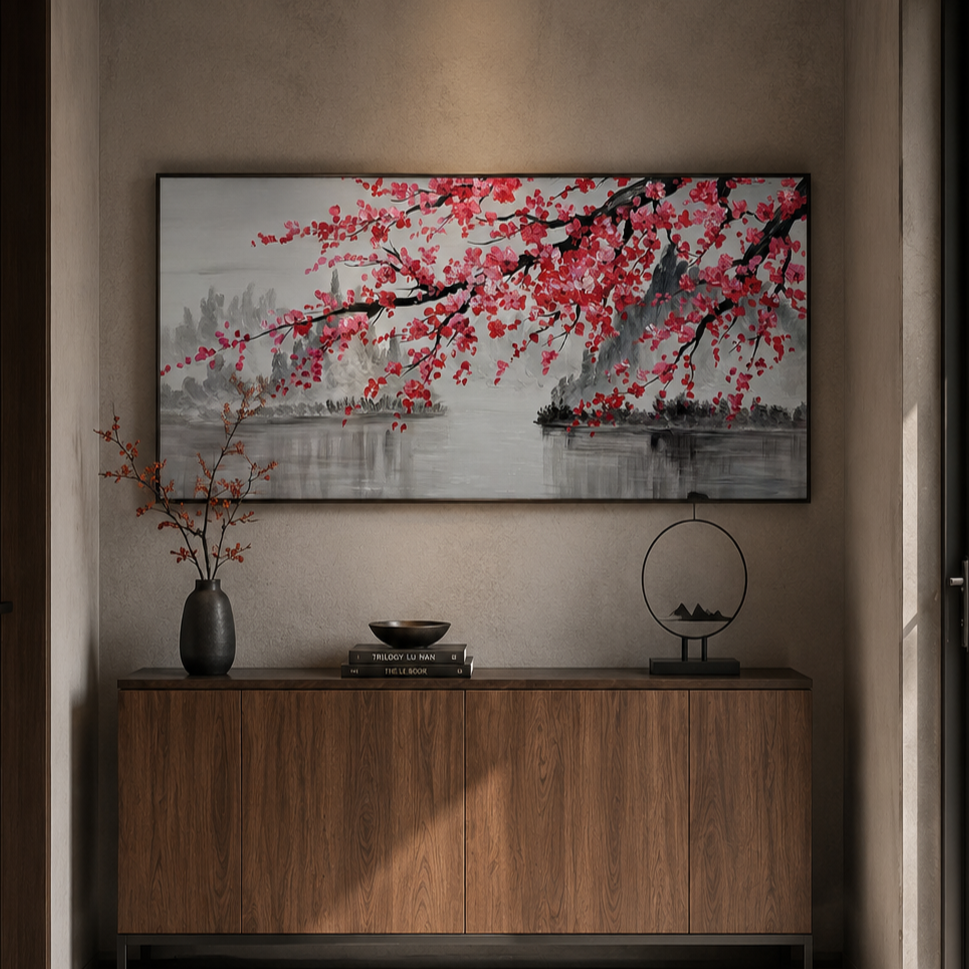 Red Plum Blossom Landscape Painting
