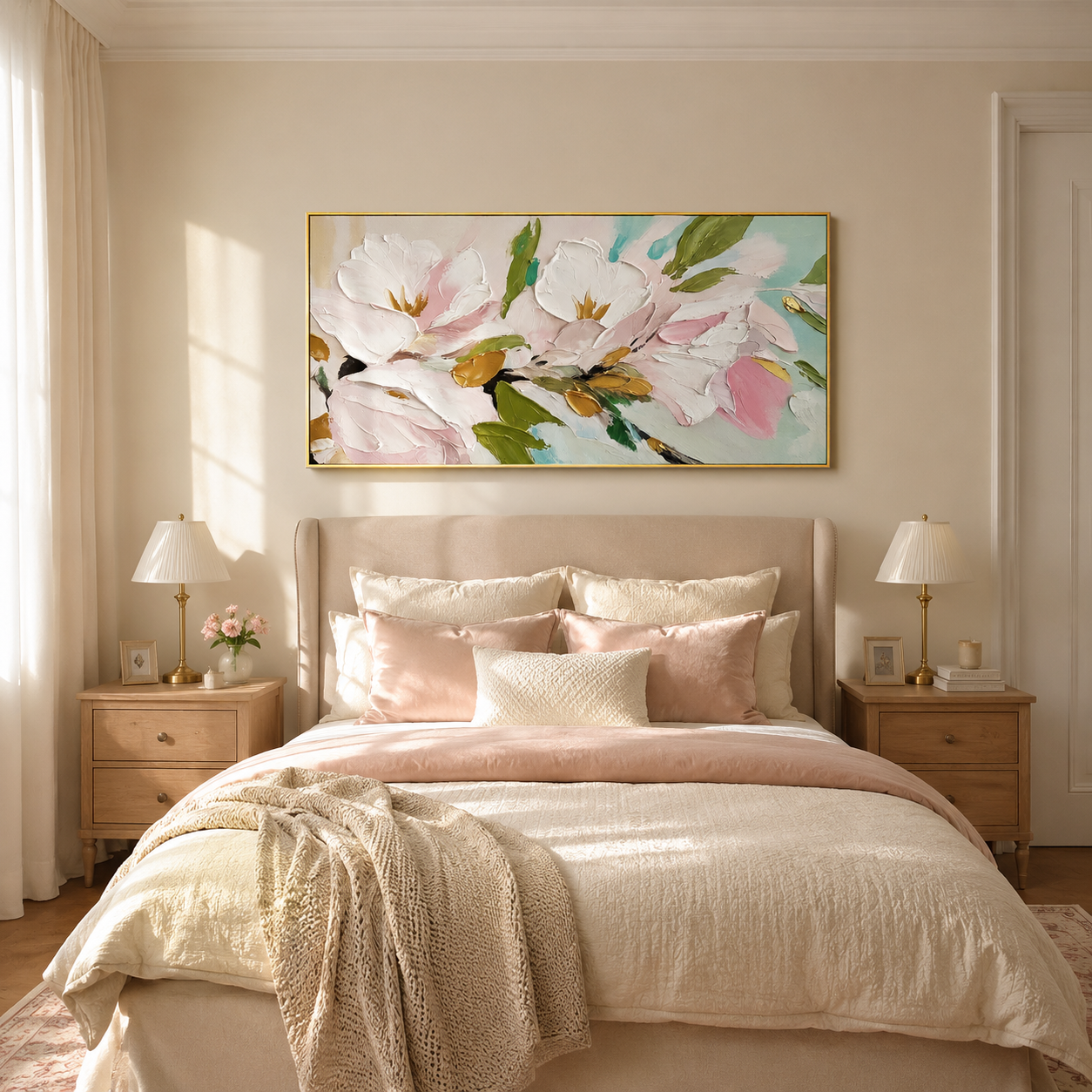 Soft Pink Magnolia Textured Painting