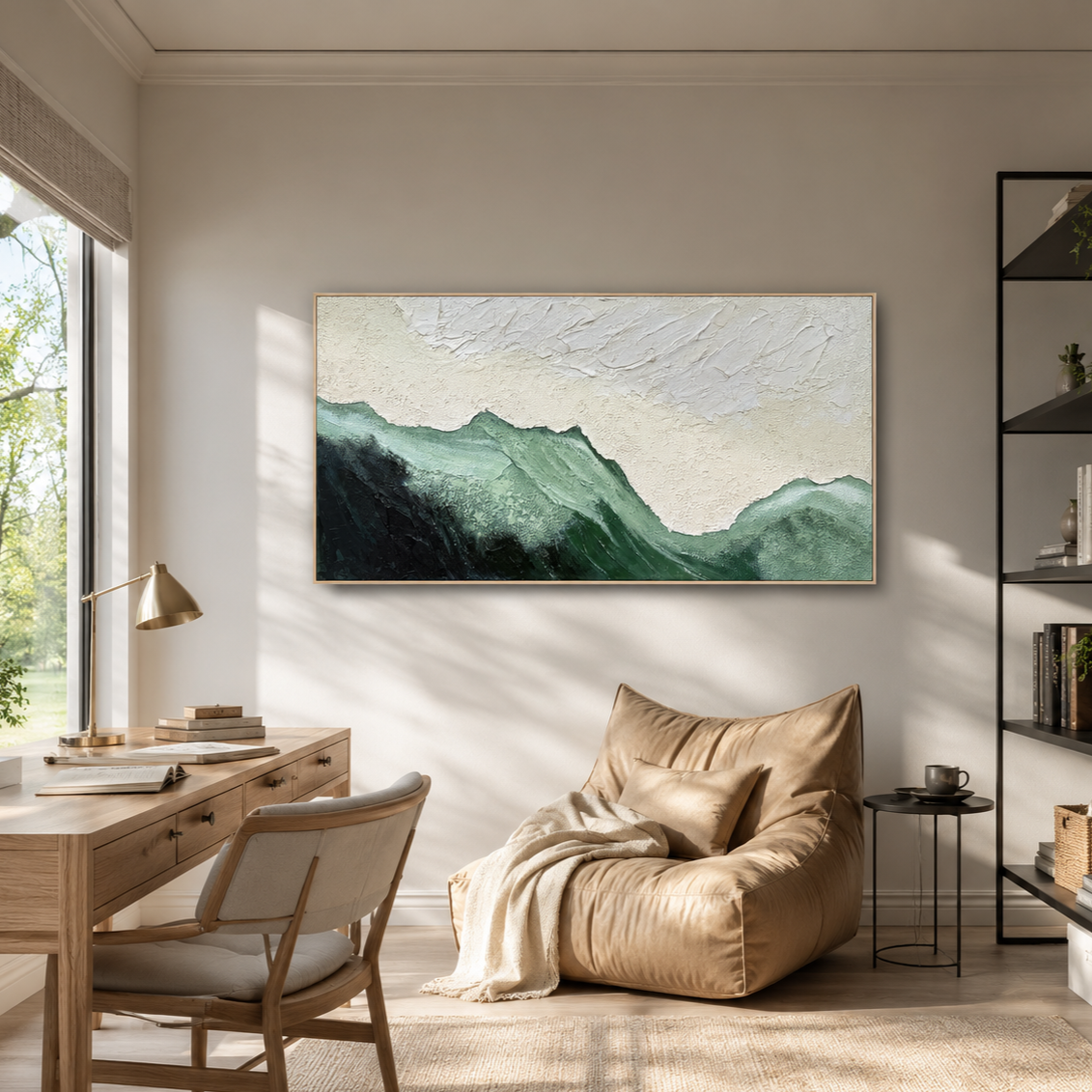 Mist Valley Textured Green Abstract Painting