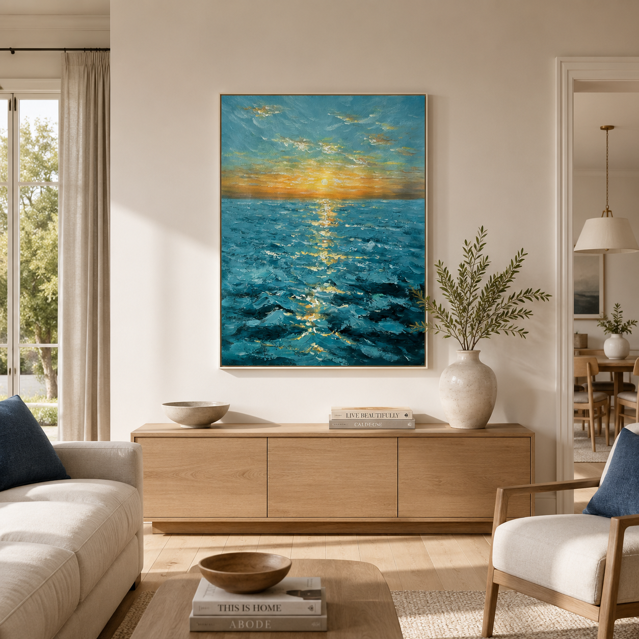 Golden Horizon Seascape Oil Painting #RIX1 (454)