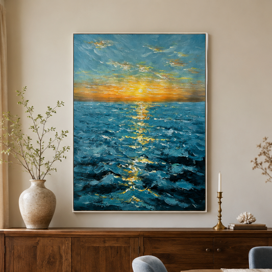 Golden Horizon Seascape Oil Painting #RIX1 (454)