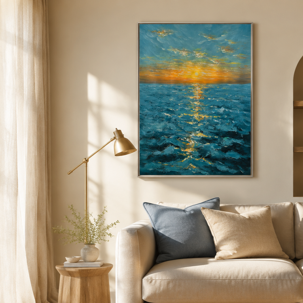 Golden Horizon Seascape Oil Painting #RIX1 (454)