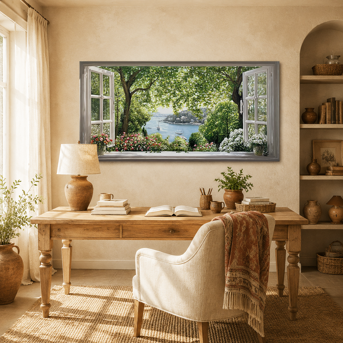 Window Escape¨CSerene Lake Landscape Painting
