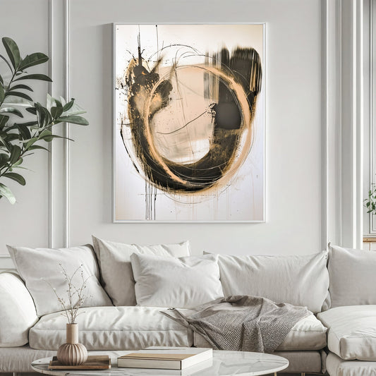Dynamic Abstract Circle – Black & Gold Textured Painting