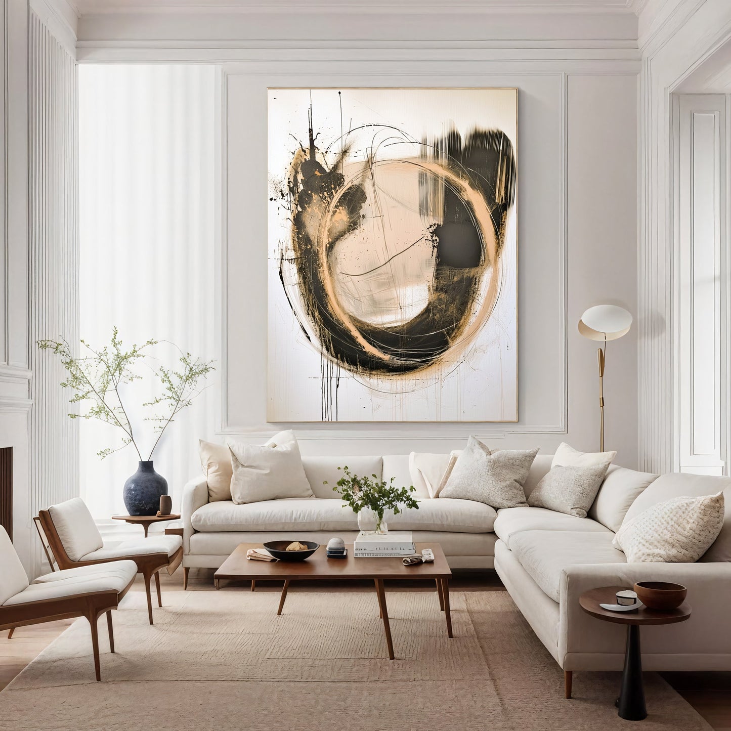 Dynamic Abstract Circle – Black & Gold Textured Painting