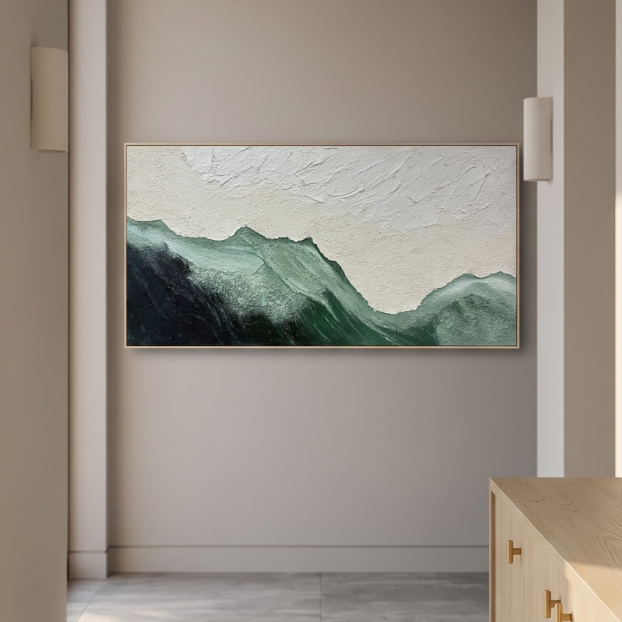 Mist Valley Textured Green Abstract Painting