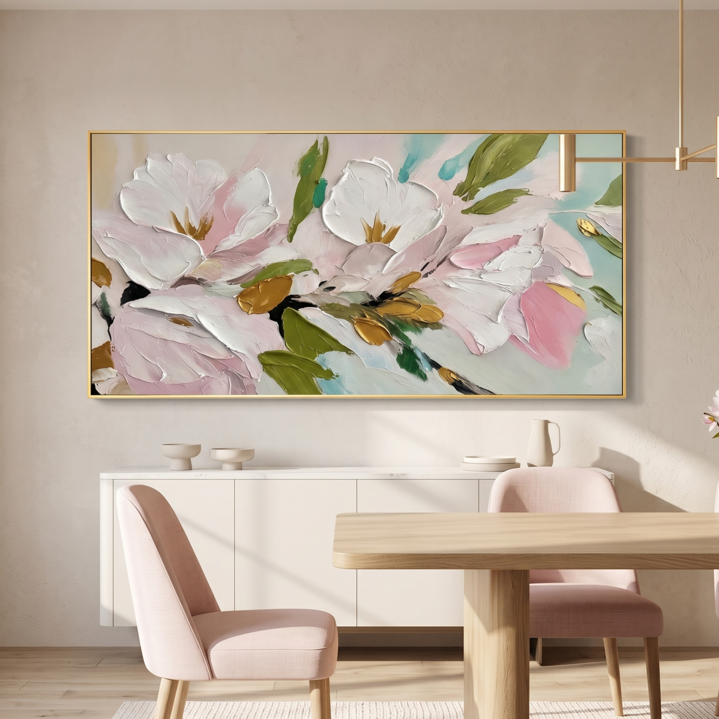Soft Pink Magnolia Textured Painting
