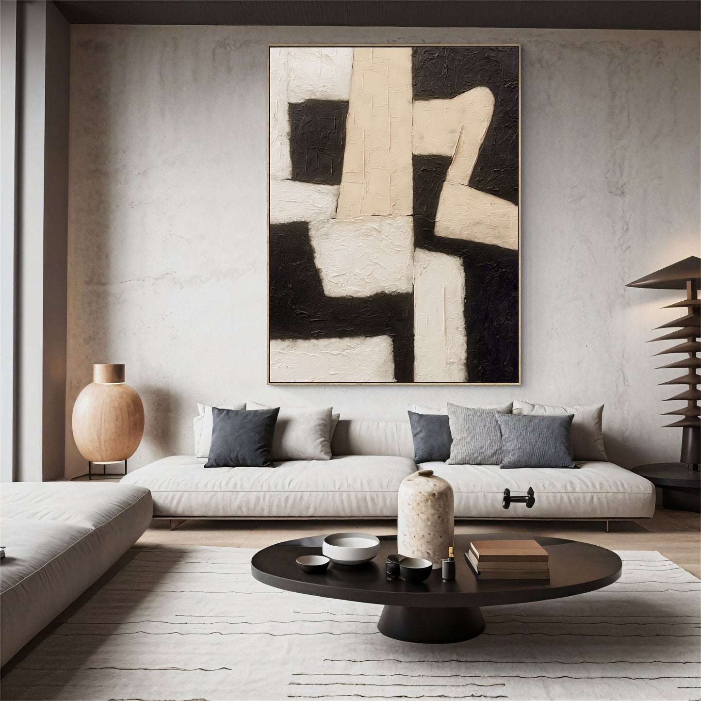 Geometric Figure – Black & Beige Abstract Painting