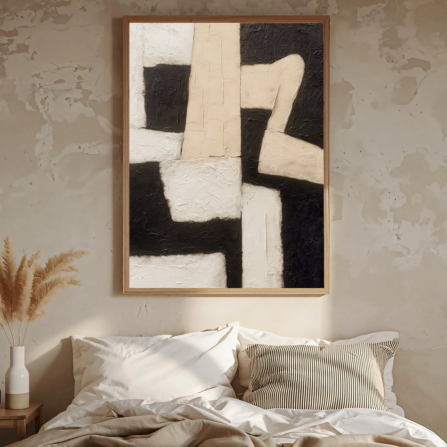 Geometric Figure – Black & Beige Abstract Painting