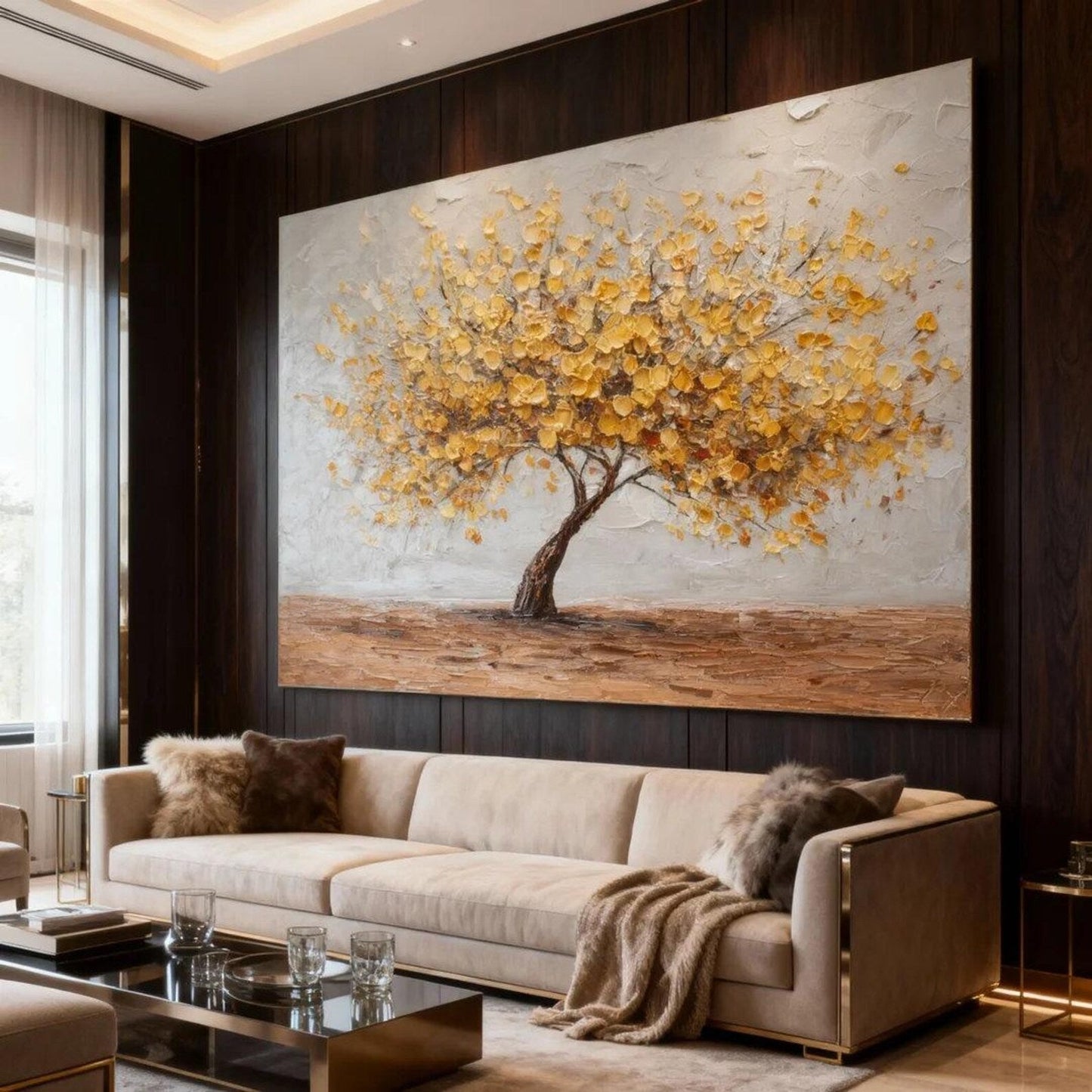 Golden Blossom Tree – Textured Nature Painting