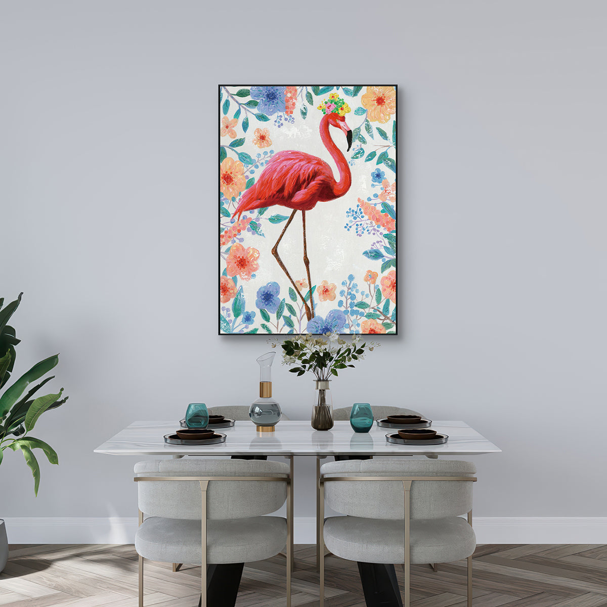 Floral Grace Flamingo Painting #H0059