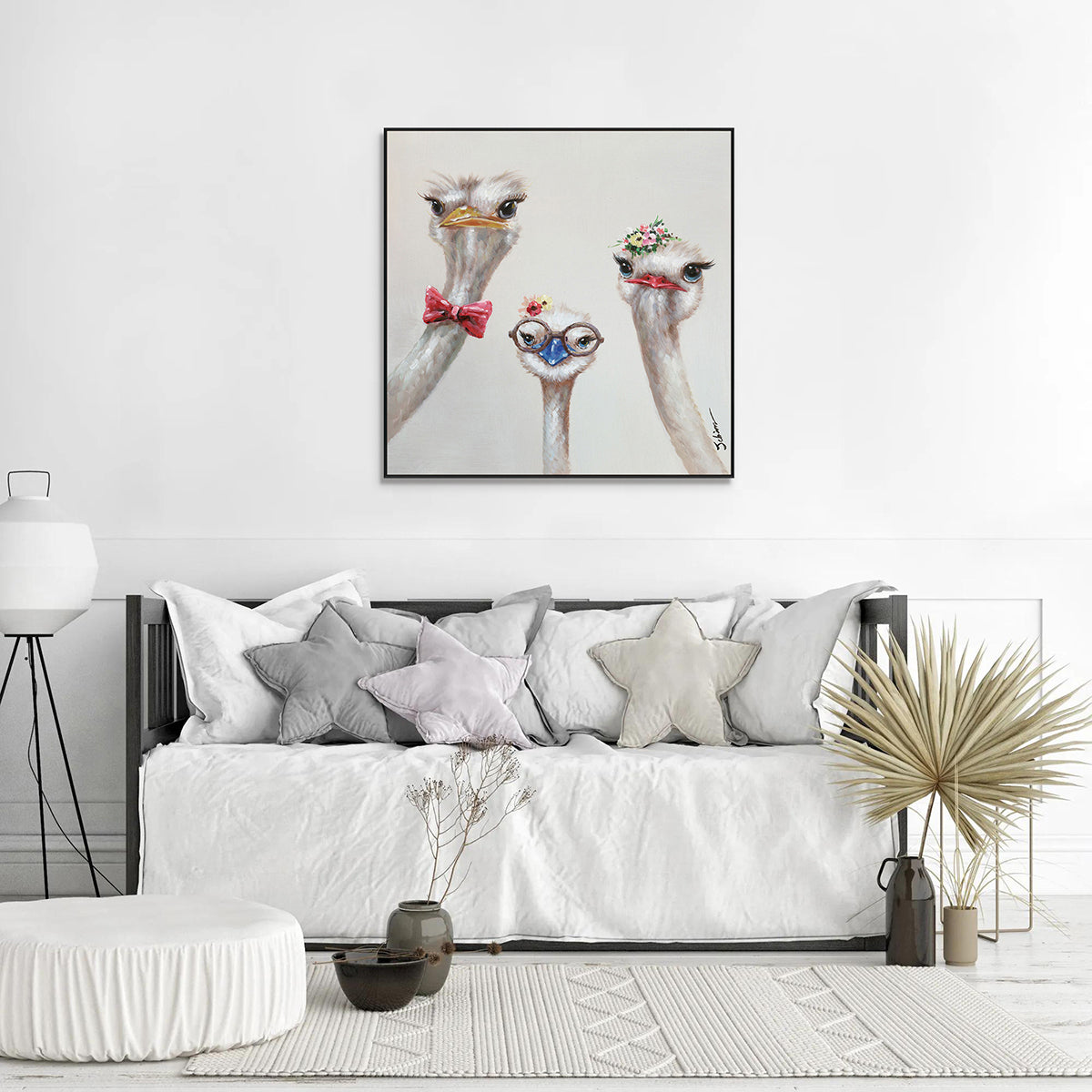 Quirky Ostrich Trio Portrait Painting #H0592