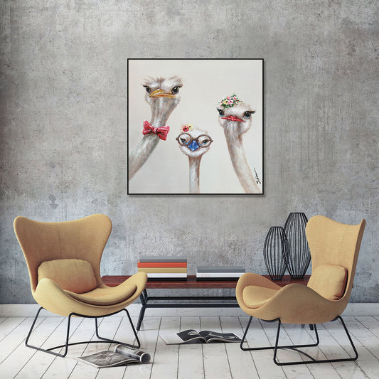 Quirky Ostrich Trio Portrait Painting #H0592