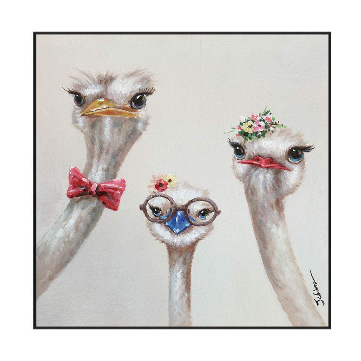 Quirky Ostrich Trio Portrait Painting #H0592