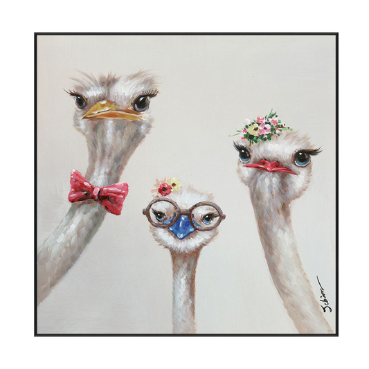 Quirky Ostrich Trio Portrait Painting #H0592