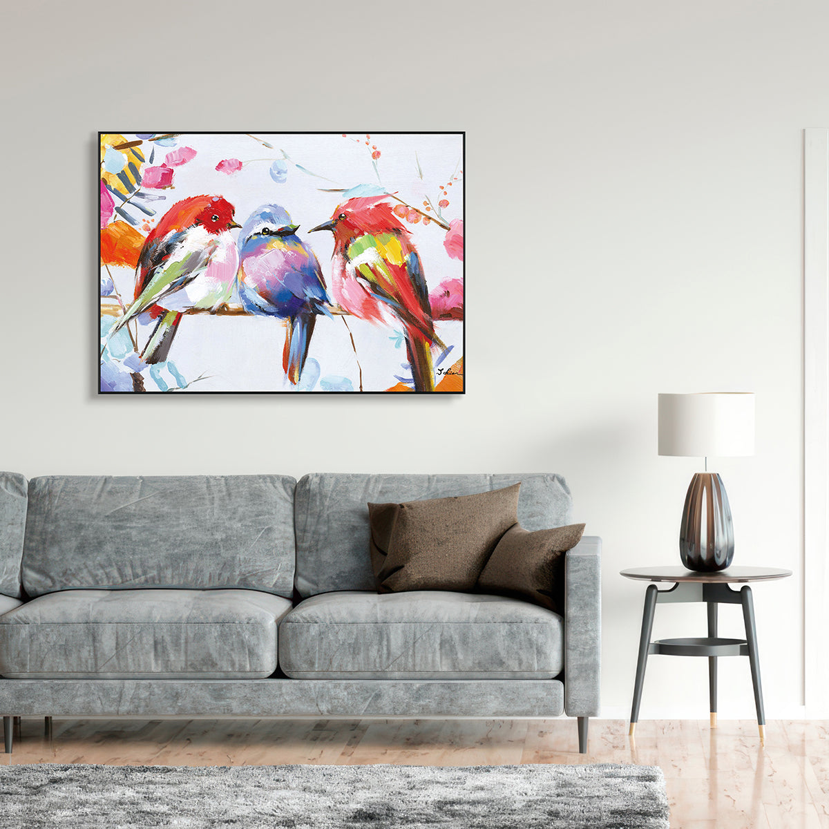 Trio Melody Colorful Birds Painting #H0647