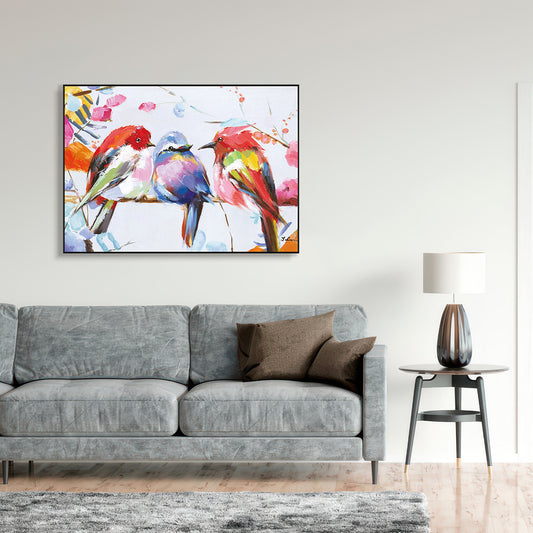 Trio Melody Colorful Birds Painting #H0647