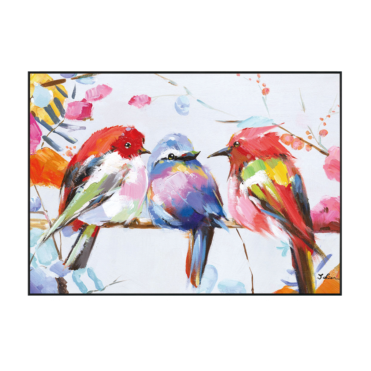 Trio Melody Colorful Birds Painting #H0647