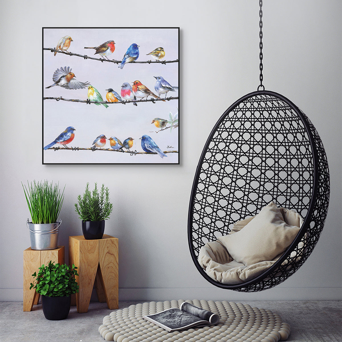 Vibrant Songbirds Gathering Painting #H0651