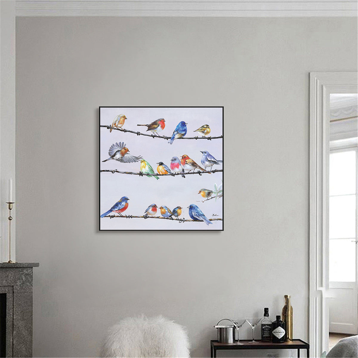 Vibrant Songbirds Gathering Painting #H0651