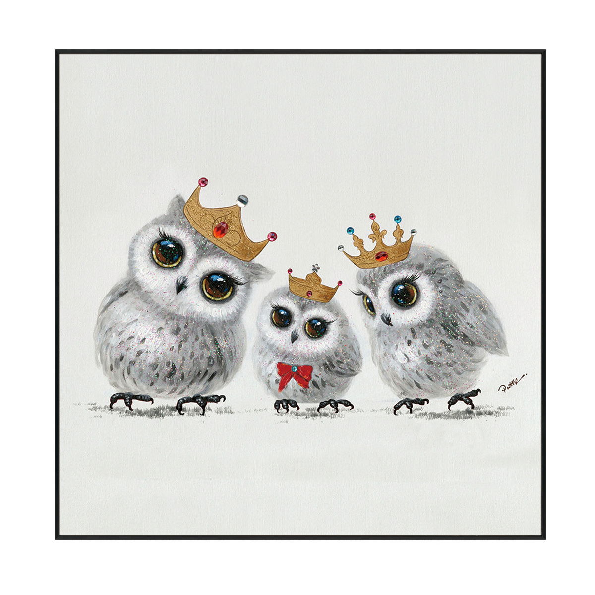 Royal Owl Family Portrait Painting #H3613