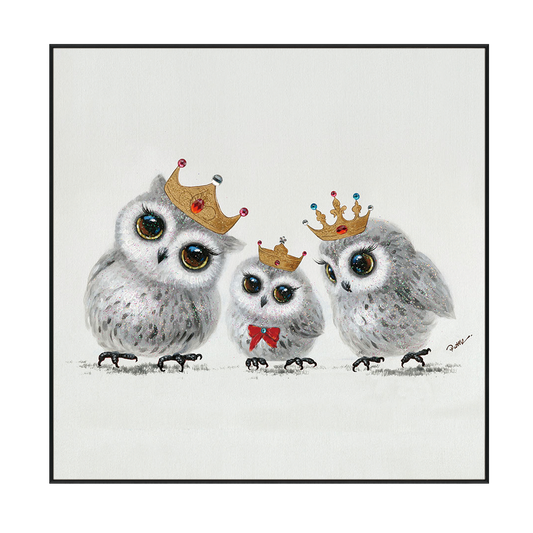 Royal Owl Family Portrait Painting #H3613