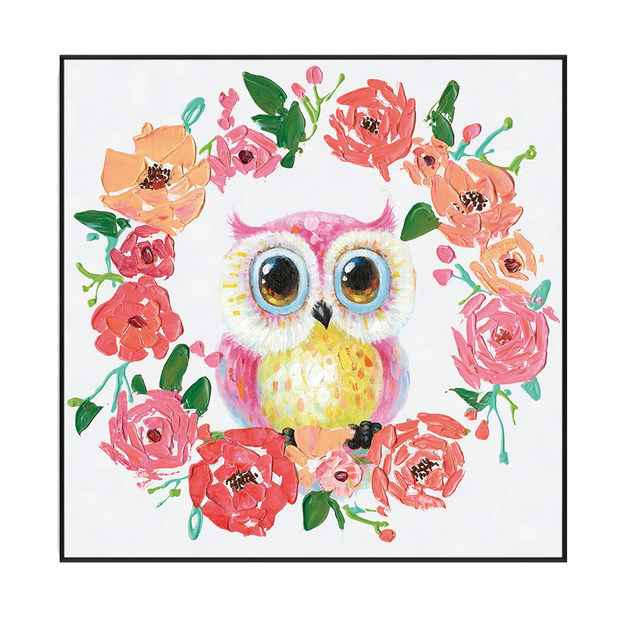 Blooming Owl Floral Circle Painting #H3620