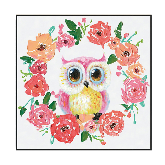 Blooming Owl Floral Circle Painting #H3620