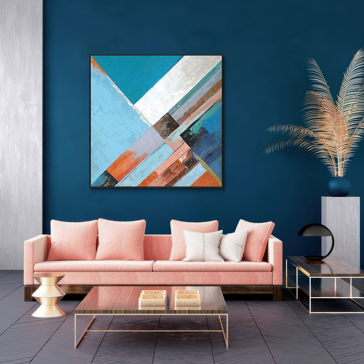 Aqua Intersection Geometric Abstract Painting #I1530