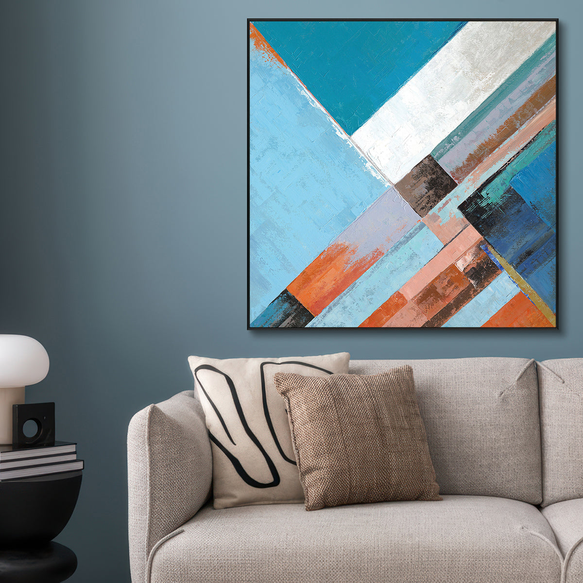 Aqua Intersection Geometric Abstract Painting #I1530