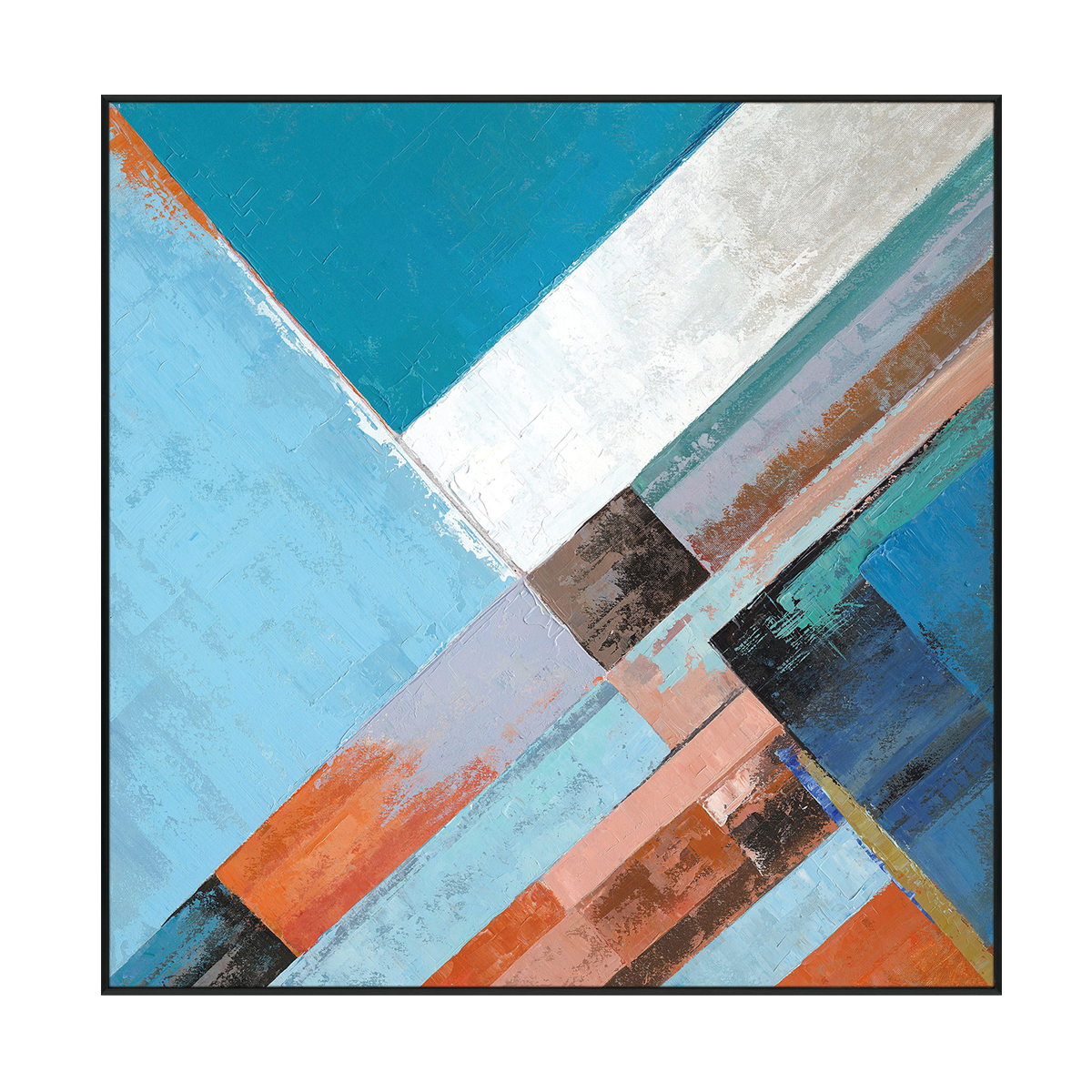 Aqua Intersection Geometric Abstract Painting #I1530