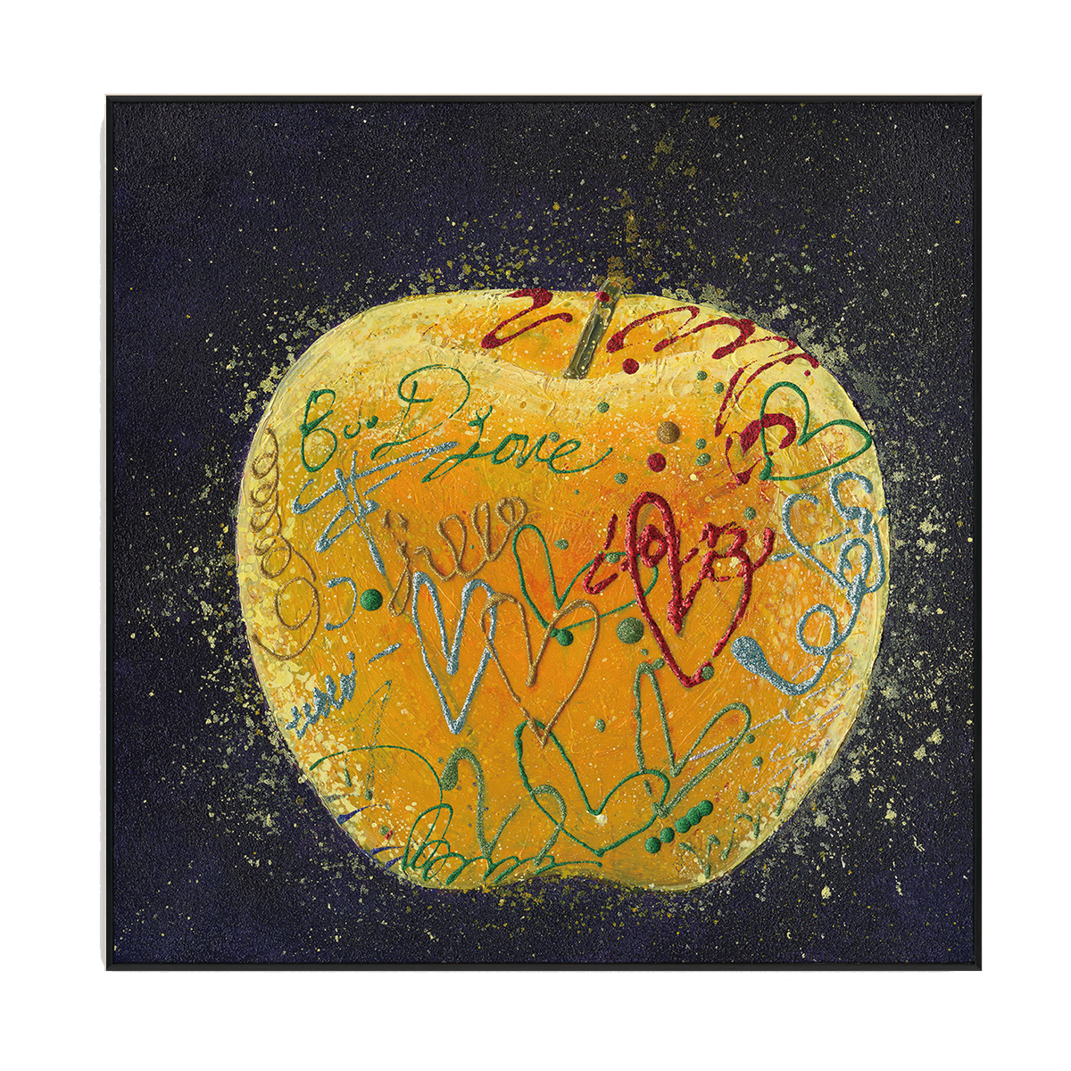 Golden Graffiti Apple Painting #I1678
