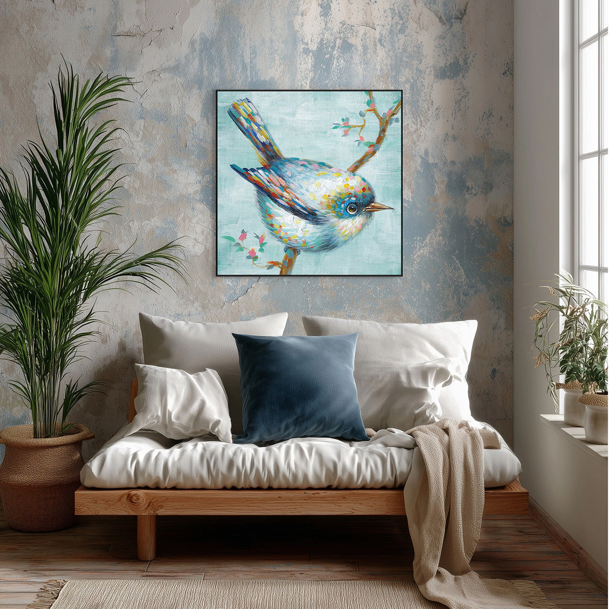 Pastel Songbird Branch Painting #I2048