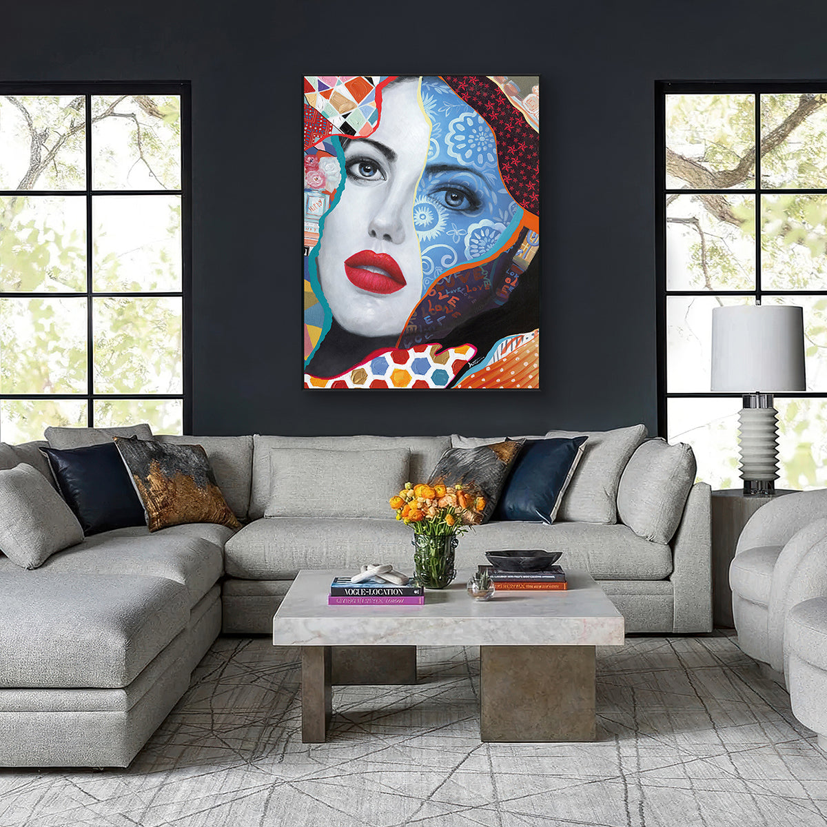 Blue Bloom Abstract Portrait Painting #I2160