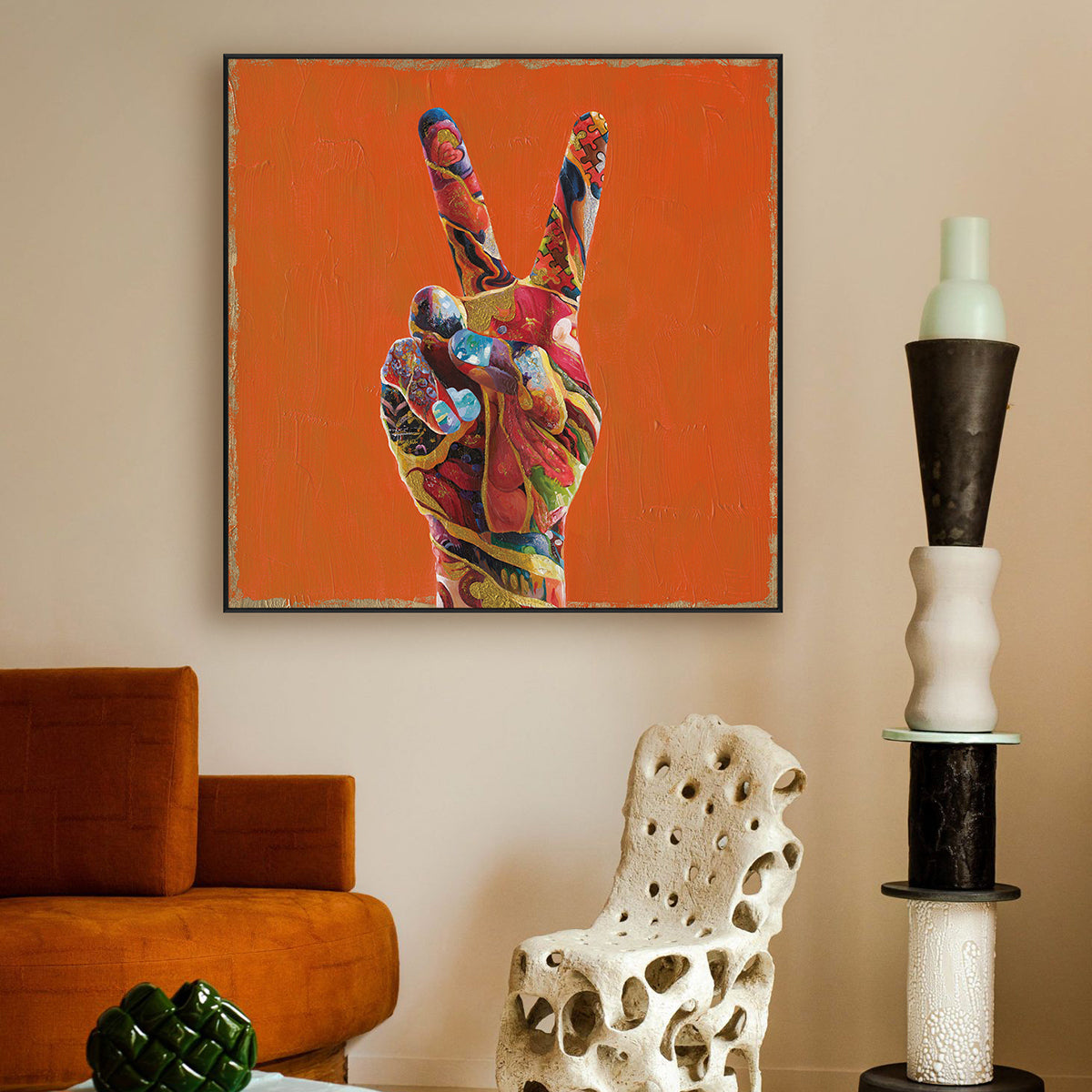 Vibrant Peace Hand Pop Art Painting #I2699