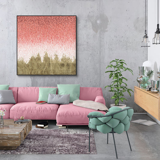 Blush Cascade Pink & Gold Abstract Painting #I13042