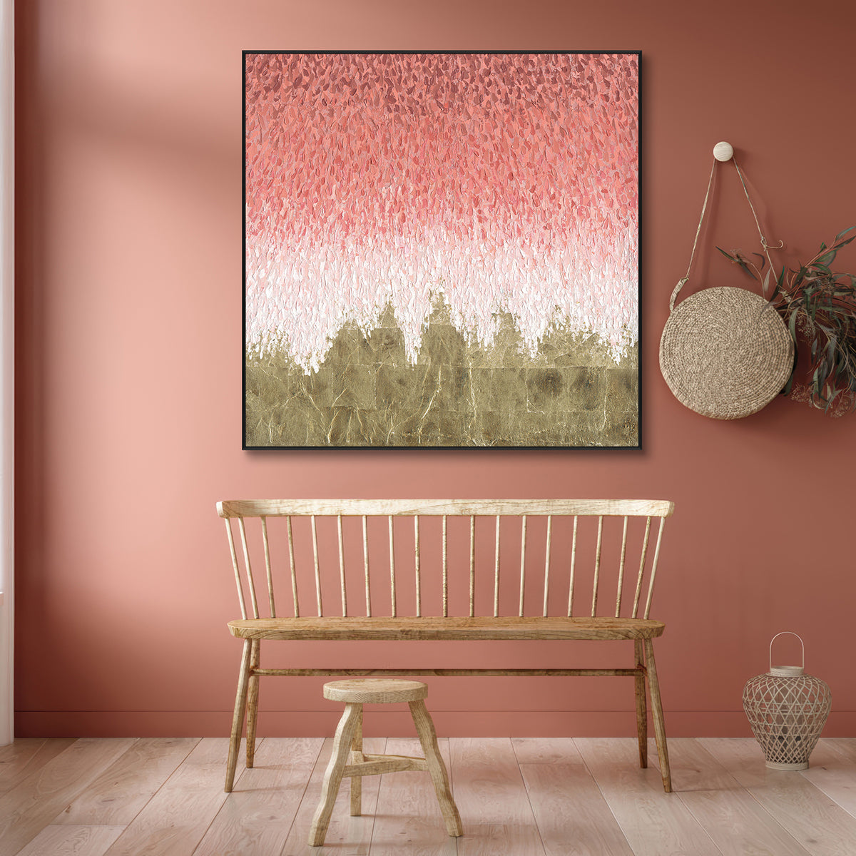 Blush Cascade Pink & Gold Abstract Painting #I13042